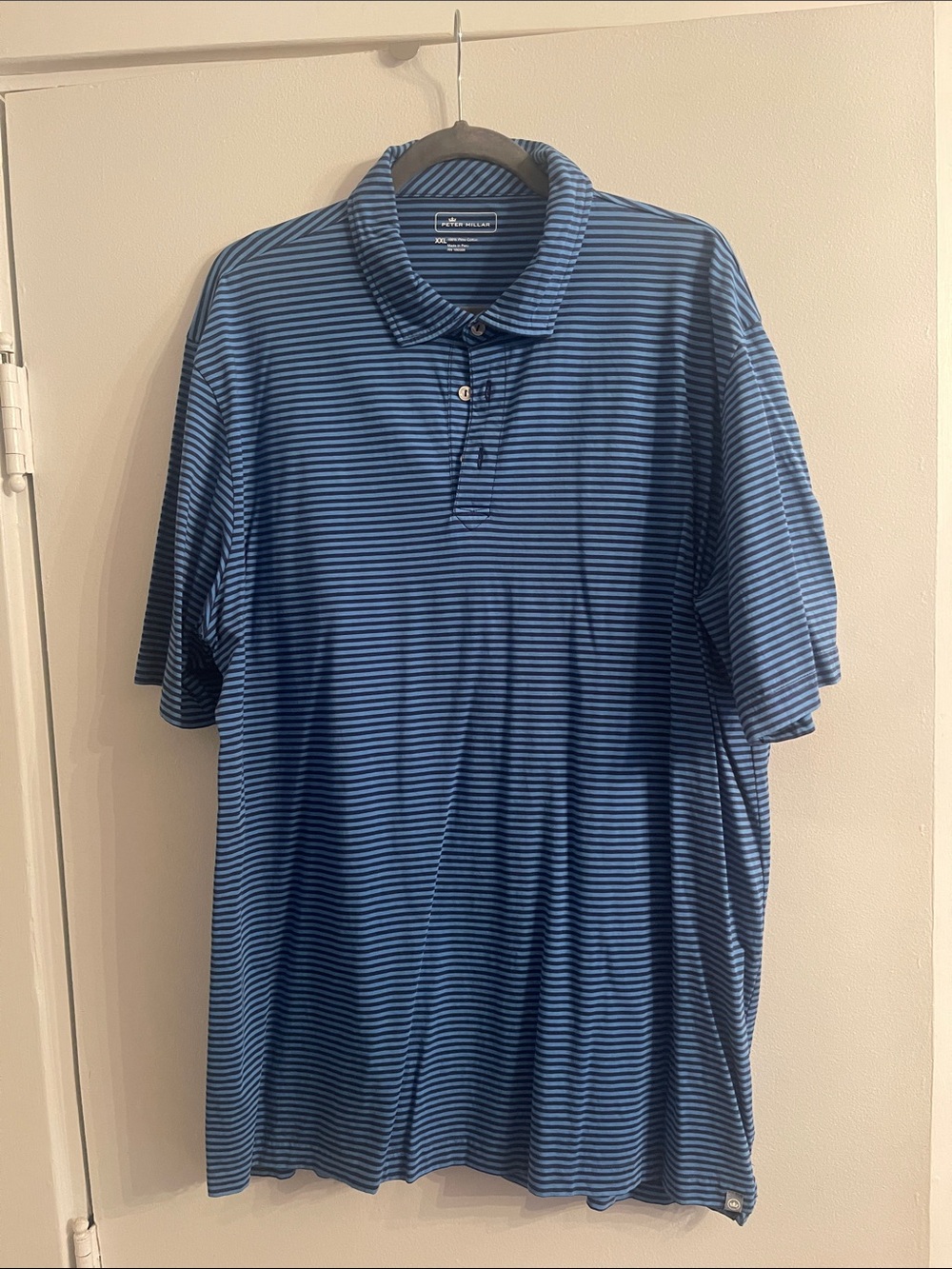 Peter Millar Navy and Light Blue Striped Polo